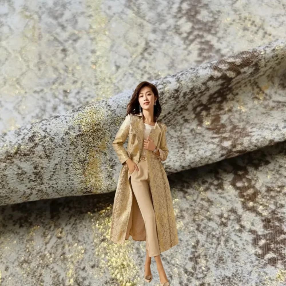 Yarn-dyed Jacquard Brocade Fabric Golden Python Pattern Skirt Trench Coat Stiff Fabrics Brand Fashion Design Wholesale Cloth