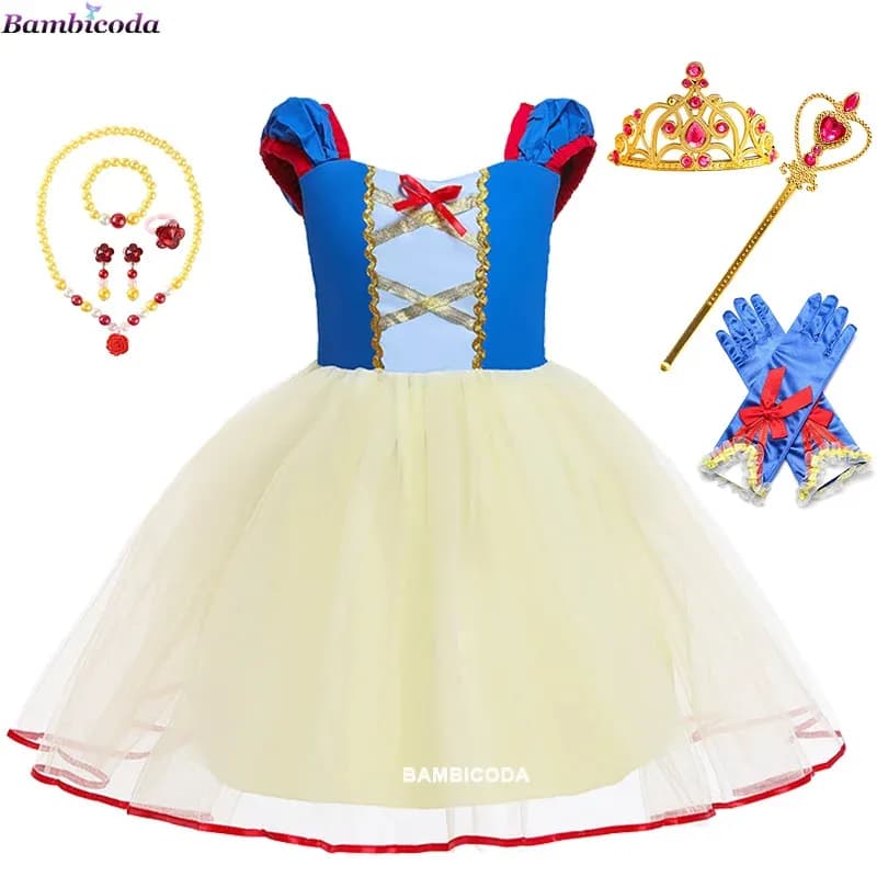 Cenerentola Cosplay Abbigliamento per bambini per ragazze Abito da principessa con guanti a corona Costume da bambino per festa di compleanno