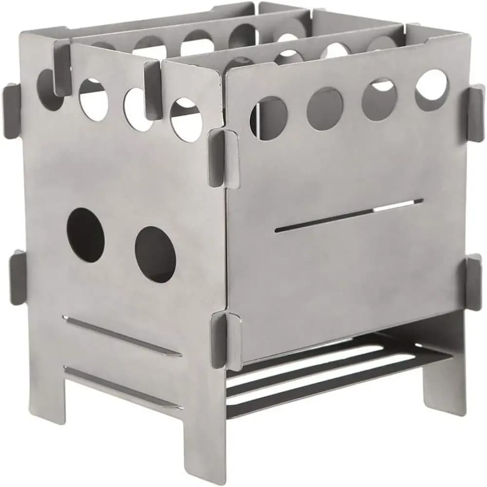 Durable Titanium Wood Burning Stove Alcohol Burner Compatible Lightweight Pocket BBQ Grill Folding Camping Stove for Travel