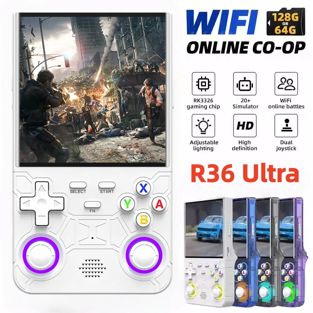 Portable Retro R36 Ultra 4.0 Inch IPS Screen Video Games 128 GB Portable Pocket Reader with Linux System