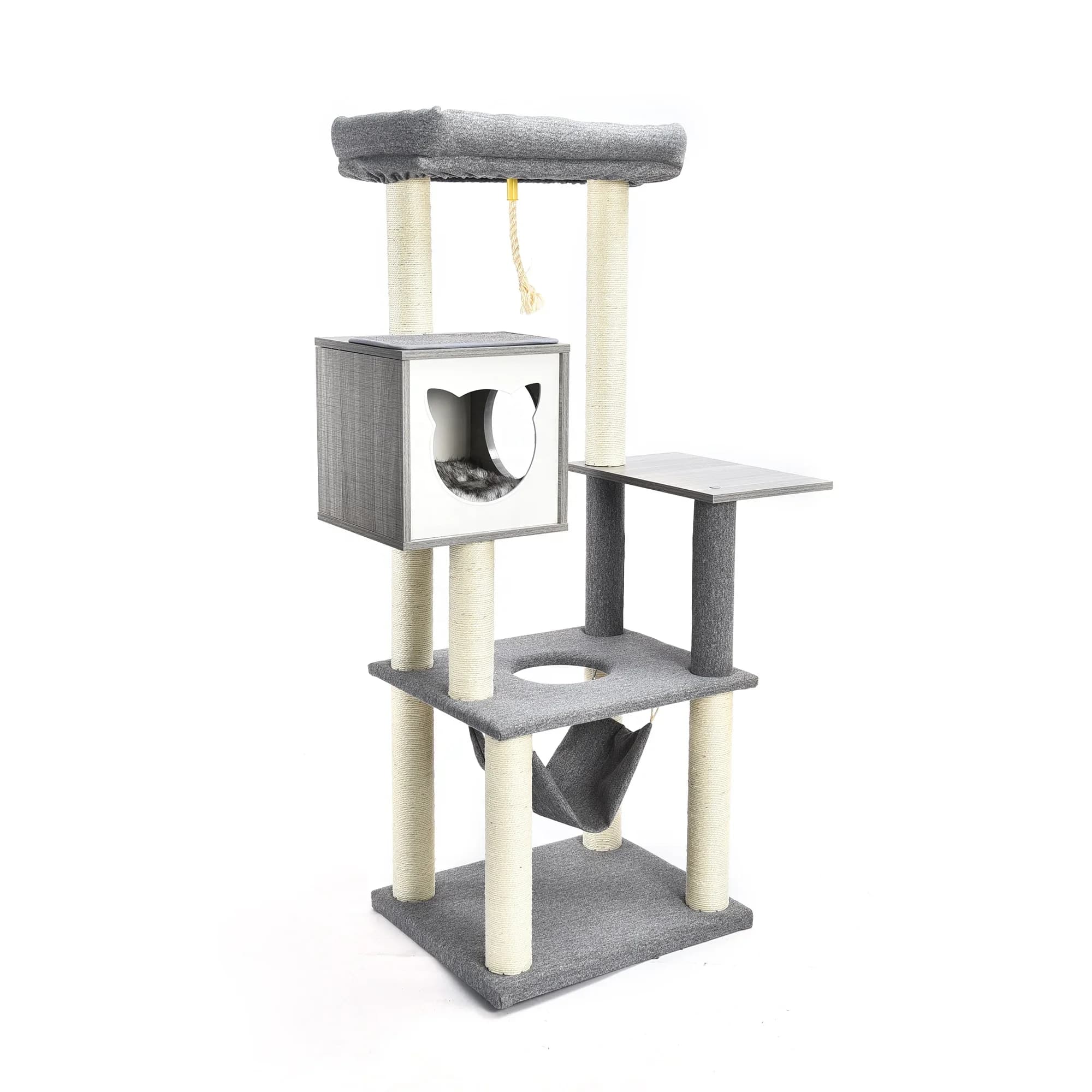 -Albero da arrampicata per gatti moderno ed elegante, amaca in sisal, con corda antigraffio, grande piattaforma, albero per gatti in legno condominio