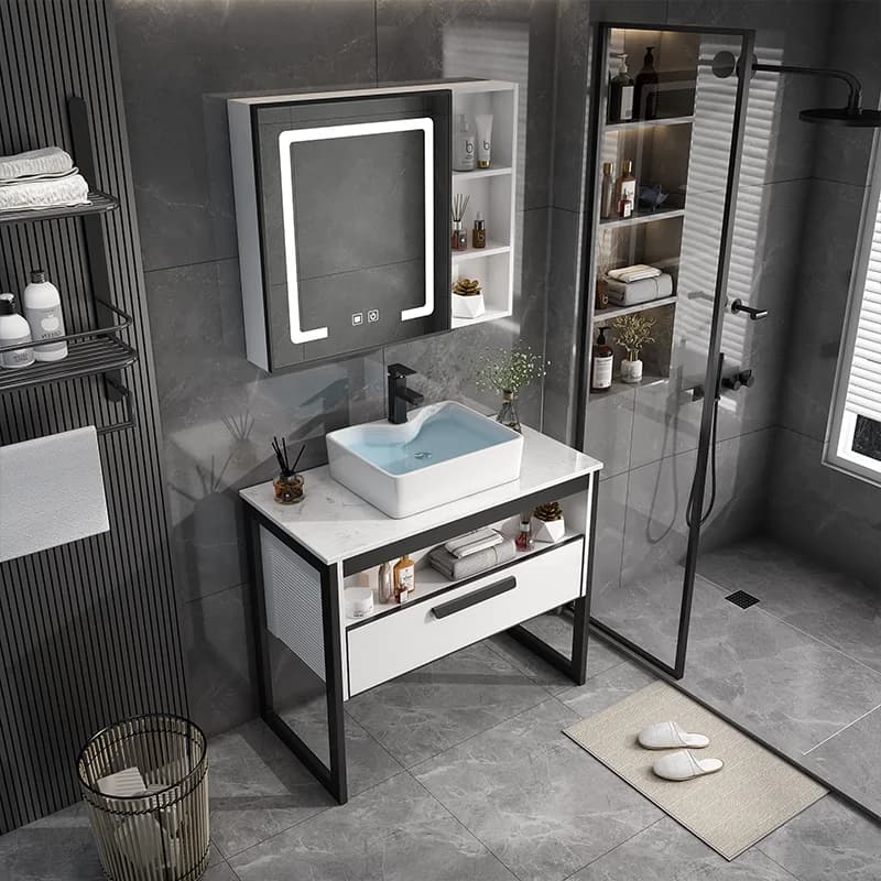 Space aluminum floor-to-ceiling wash basin mirror cabinet, bathroom washbasin, marble washbasin