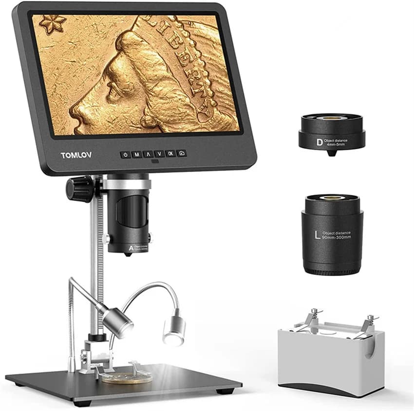 Microscopio Digitale TOMLOV DM602 HDMI USB 1500X con Schermo LCD IPS da 10.1" per Elettronica e Saldatura, Tripla Lente, Fotocamera Microscopio