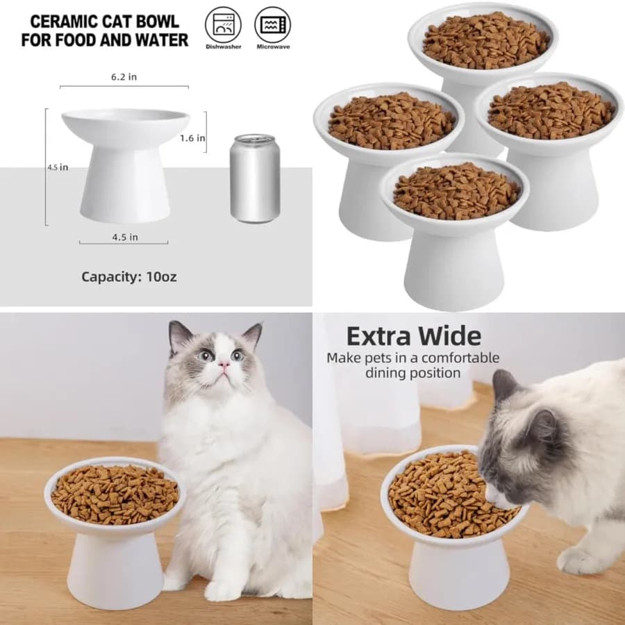 Ciotole in Ceramica Rialzate Extra Larghe da 6,2 Pollici, Set di Ciotole per Cibo e Acqua per Gatti Anziani e Cani di Piccola Taglia, Design Rialzato per Animali Domestici