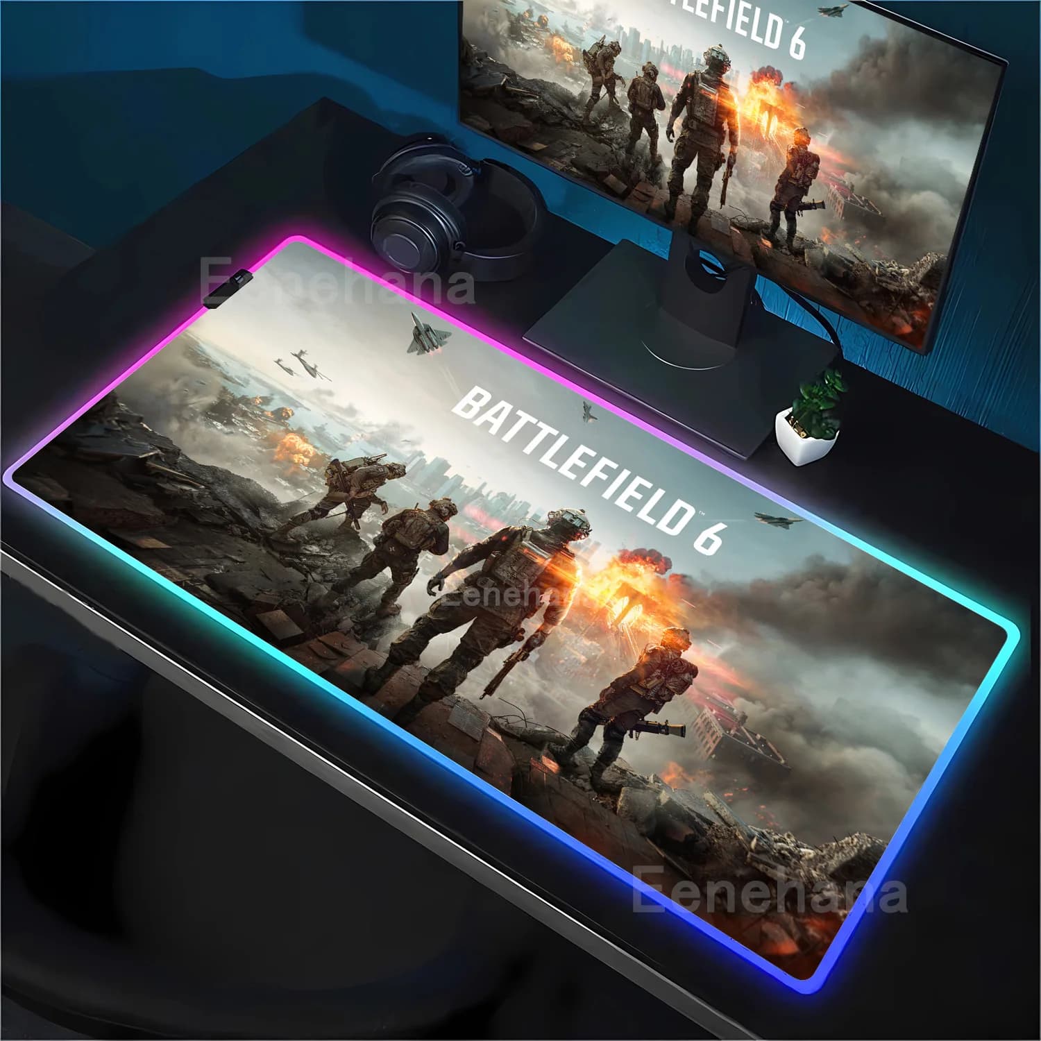 Nuovo Gamer RGB Tappetino da scrivania Retroilluminazione B-Battlefield 6 Tappetino per mouse Retroilluminazione Configurazione a LED Accessori da gioco Grande overlock Esports Mousepad