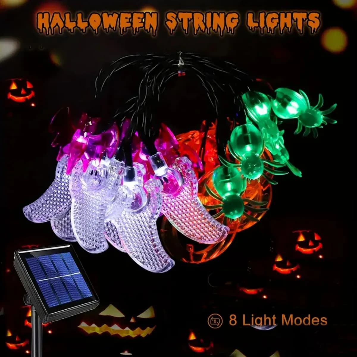 1PC LED Halloween Solar 3D zucca pipistrello fantasma ragno luci della stringa con 8 modalità di illuminazione lampada per atmosfera impermeabile esterna