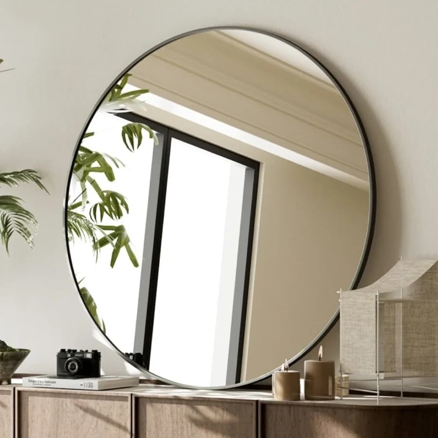 20" Bathroom Mirror Round Wall Mirror Vanity Mirror with Metal Frame Black