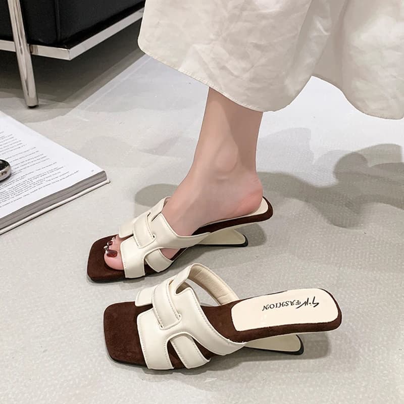 Elegant Woven Wedge Sandals Women's Summer Outdoor Wear Skirt High Heels Fashionable Square Head Beautiful One-Strap Slippers