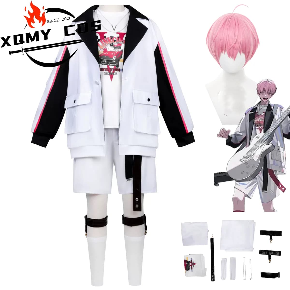 XqAnime Link Click Li Tianchen Costume Cosplay White Sports Clothing Coat Shorts Uniform Wig Man Woman Leisure Day Uit