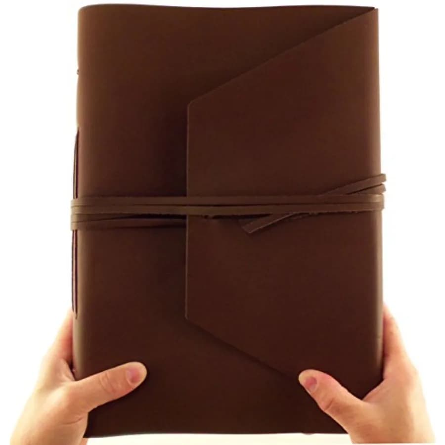 Large Genuine Leather Expedition Journal/Sketchbook with Gift Box - 380 Pages - 9" x 12" - Vintage Style - Rich Dark Brown