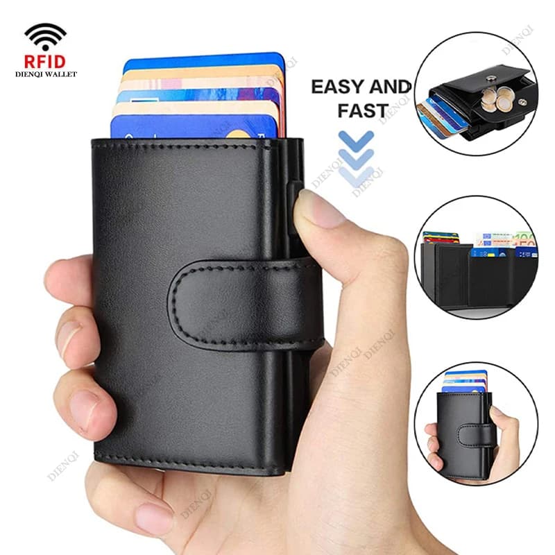 Portafogli da uomo in pelle microfibra Rfid porta carte di moda portafoglio a tre ante portamonete portamonete sottile sottile intelligente