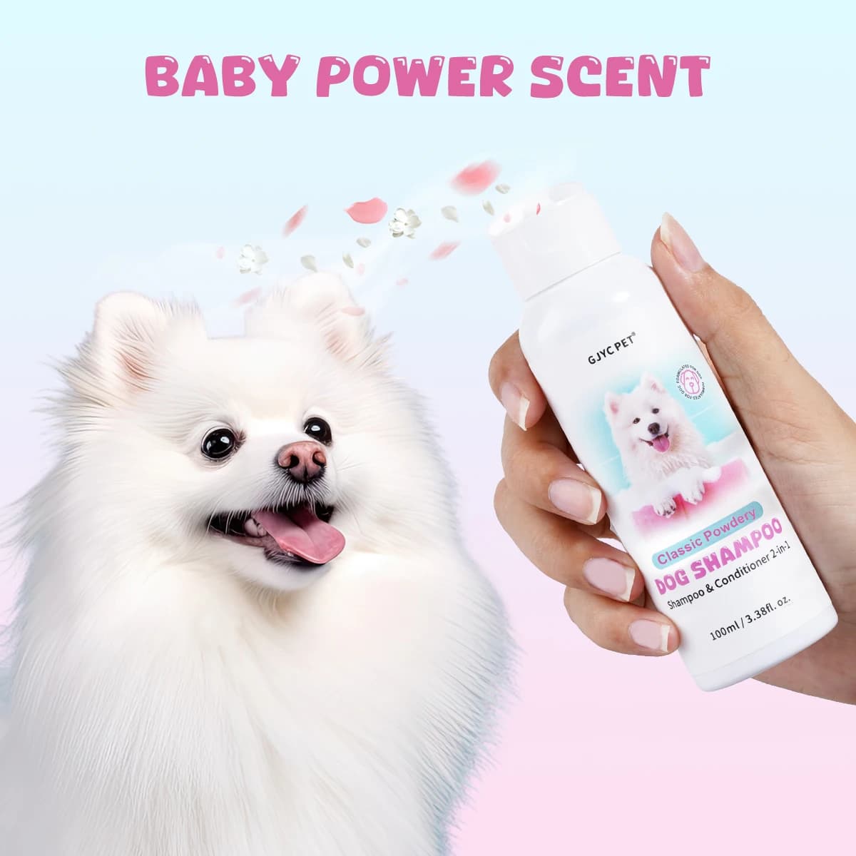 GJYC Shampoo 2-in-1 per Cani al Profumo di Talco per Neonati, Delicato, Ipoallergenico, pH Bilanciato, Detergente per Tutte le Razze