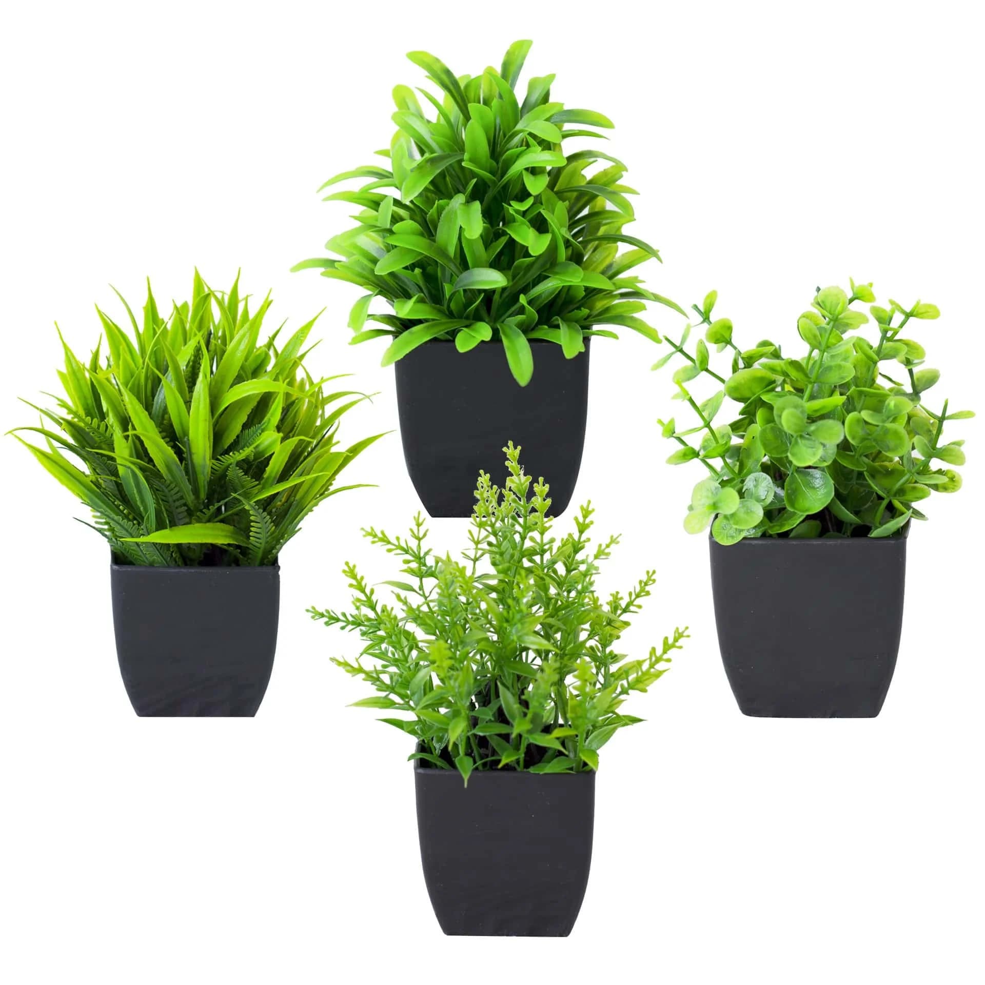 1 Pezzo Mini Pianta di Eucalipto Realistica in Vaso Nero, Finto Vegetale per Decorazione Interna di Casa, Ufficio, Bagno, Tavolo, Mensola