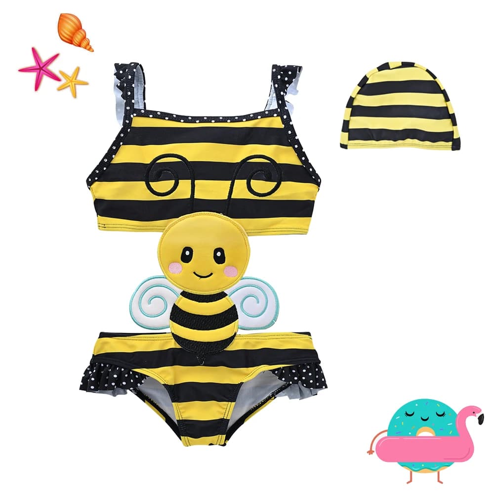 Kavkas swimming for newborn summer Cartoon Bee embroidery full costume swimsuit muslimc swimsuit.