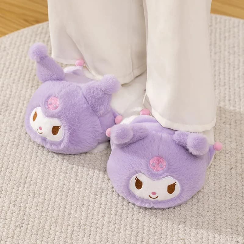 Pantofole in peluche Kawaii Cinnamoroll Sanrio Kuromi, scarpe in cotone, simpatiche pantofole da camera imbottite e morbide con cartoni animati, regali