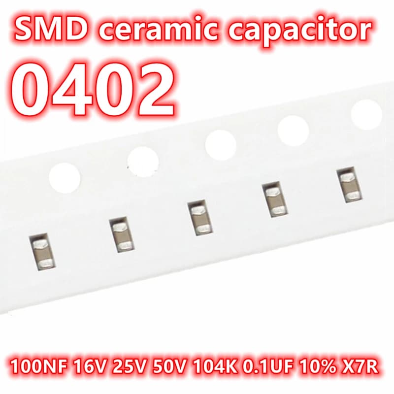 (100 pz) originale 0402 100NF 16V 25V 50V 104K 0.1UF 10% X7R SMD condensatore ceramico IC