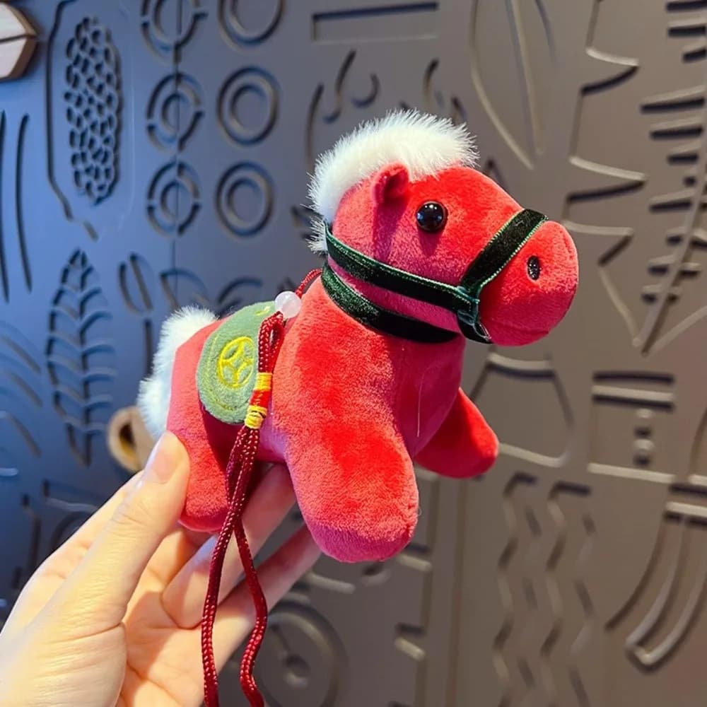 Portachiavi Creativo a Forma di Pony, Mascotte Carina, Animale di Peluche, 12cm, Stile Cinese, Regalo per il Capodanno Cinese, Decorazione Festiva