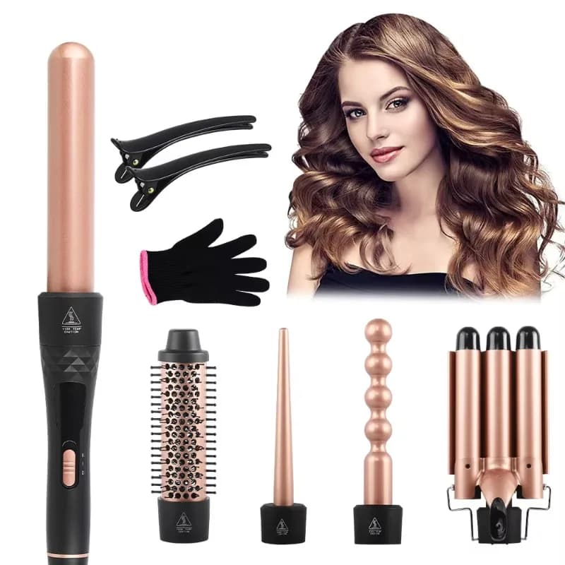 5‑in‑1 Interchangeable Ceramic Hair Styling Tool Set Electric Curling Iron Straightener Hair Brush Styler