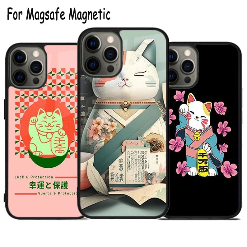 Custodia per telefono Lucky Cat con ricarica wireless per iPhone 17 Air 15 16 16e 14 13 11 12 Pro Max Plus, cover magnetica Magsafe con paraurti