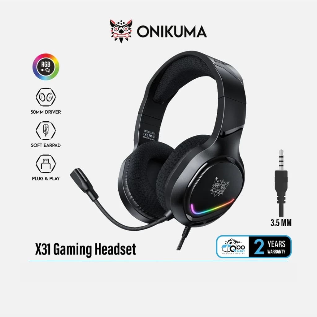 Cuffie da gioco Onikuma X31 Cuffie da gioco Altoparlante da 3,5 mm Alimentazione RGB da 50 mm Supporta PC/Mobile/Console