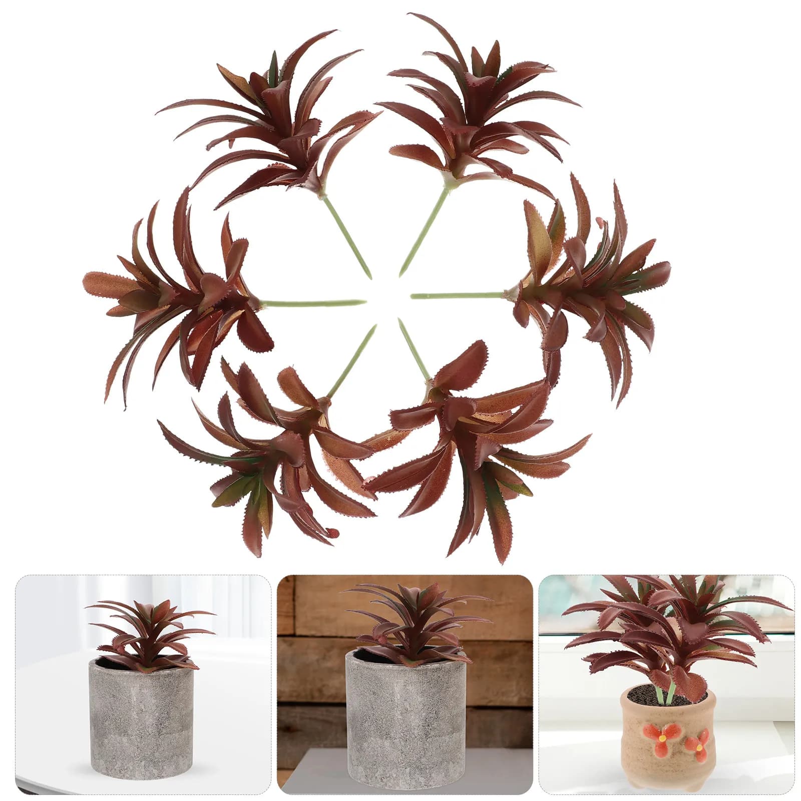 Set of 6 Bonsai Artificial Plants for Home Decorations, Centerpiece for Interior, Fin Plants for Office Desk, Cozy Furniture