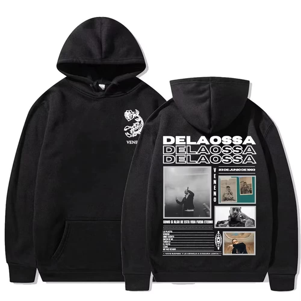Felpa con Cappuccio Rapper Delaossa Veneno Album 2026 Tour Uomo Donna Stile Hip Hop Vintage Anni '90 Casual Comoda Autunno/Inverno
