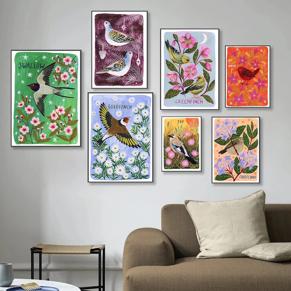 British Woodland Birds Posters Botanical Watercolor Prints Canvas Painting Bird Wall Art Pictures Home Living Room Decoration