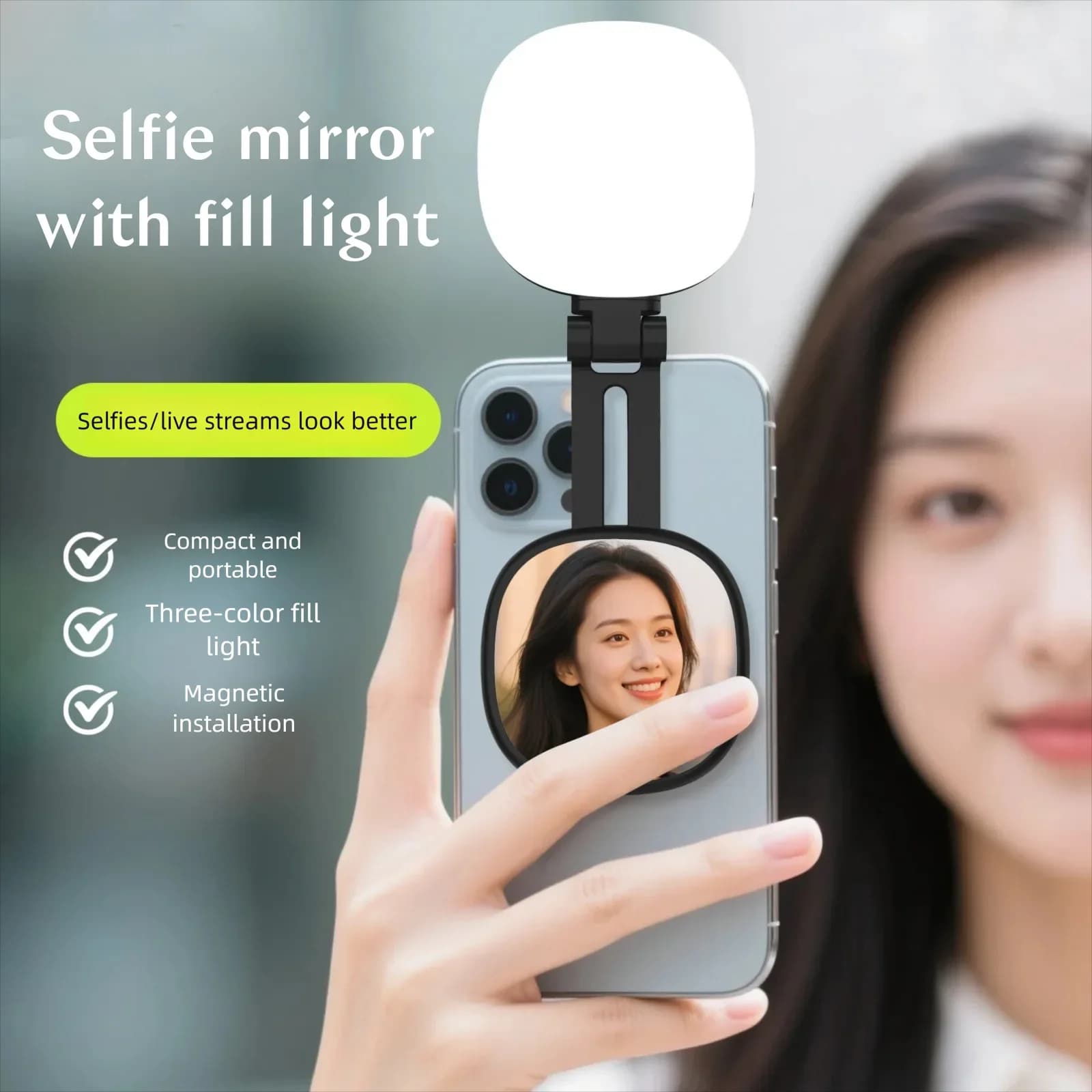 600mAh 360 ° Anello luminoso magnetico per selfie a LED per telefono con luce per telefono compatibile con specchio per selfie/fotografia