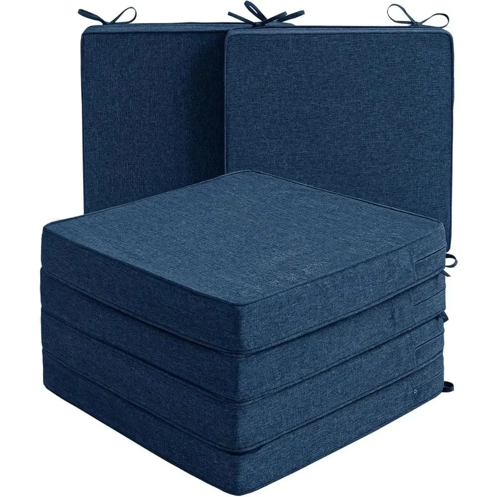 Cuscini per sedie da esterno impermeabili e resistenti allo sbiadimento, set di 6, cuscini quadrati con lacci, 19x19 pollici, blu navy