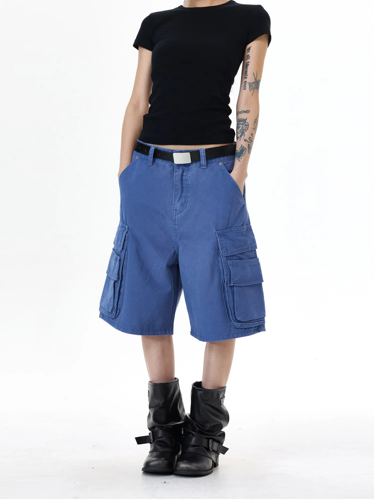 American High Street Retro Workwear Shorts Men's Women's Loose Fit Multi-Pocket Casual Shorts Slimming Summer Denim Jeans
