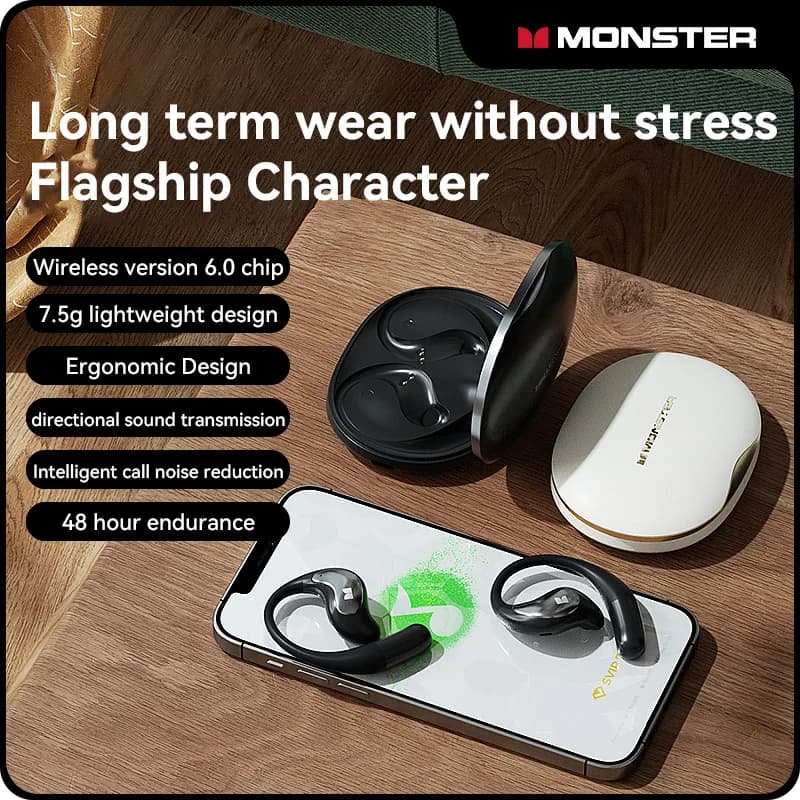 Auricolari Monster Open Ear Wireless Bluetooth 6.0 Earchip ENC Sports Headphones with Noise Cancellation for Running Training