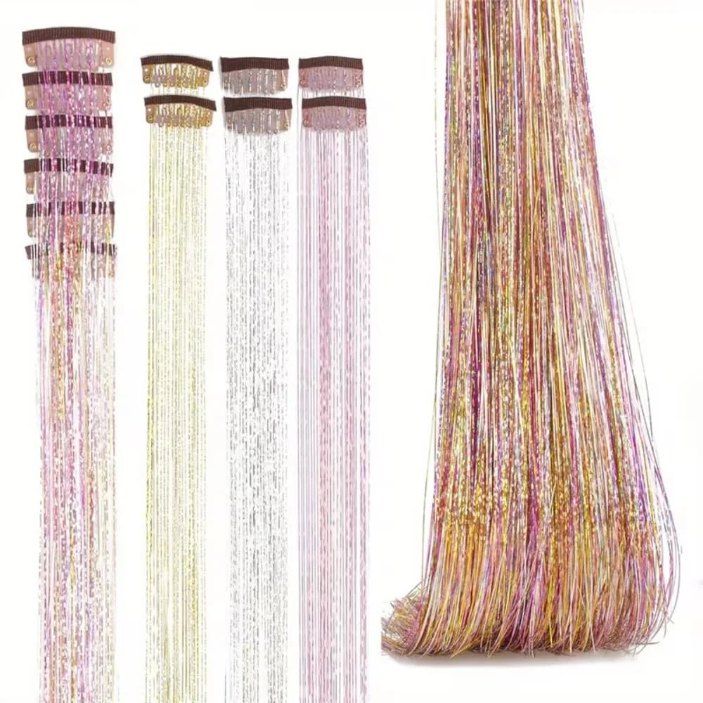 Extensions for unisex hair with clip, pack of 6 glittered wires, suitable for everyone, accessories to highlight hair for parties and festivals