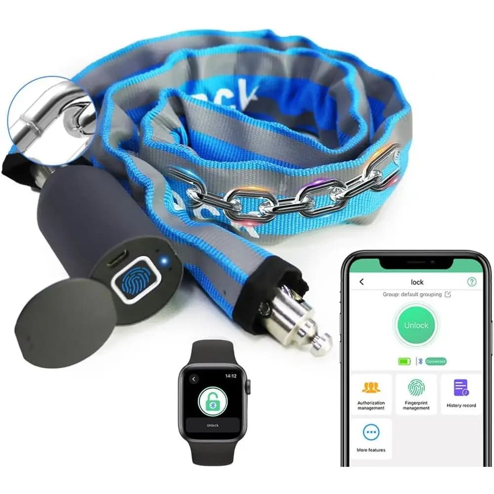 Lucchetto a Catena di Sicurezza Ultra Resistente da 100CM per Bici, Scooter, Moto, Porte e Cancelli con Impronta Digitale e App Bluetooth