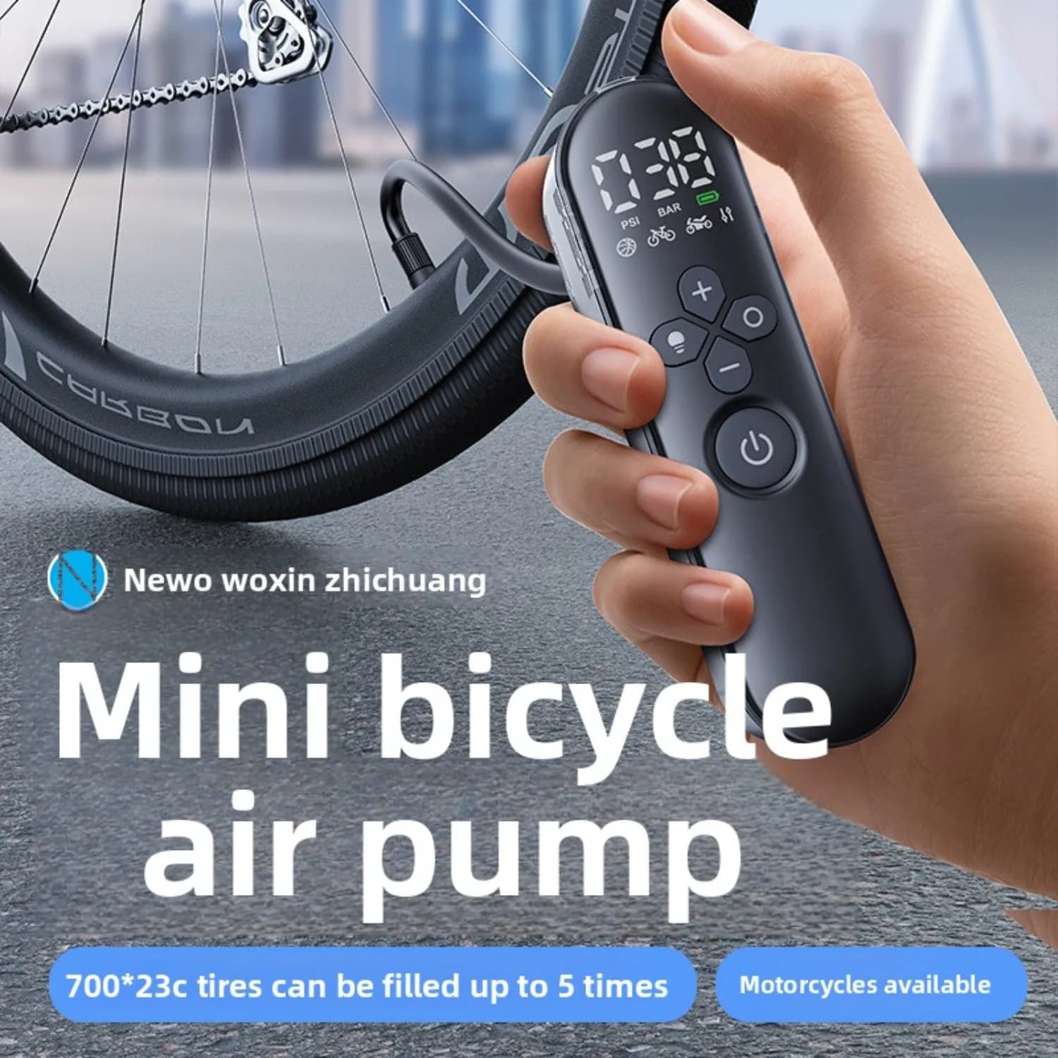 Mini Electric Pump for Bike Cordless Tire Inflator with LED 25 Mins Fast Charging 120PSI Max 2400mAh Battery