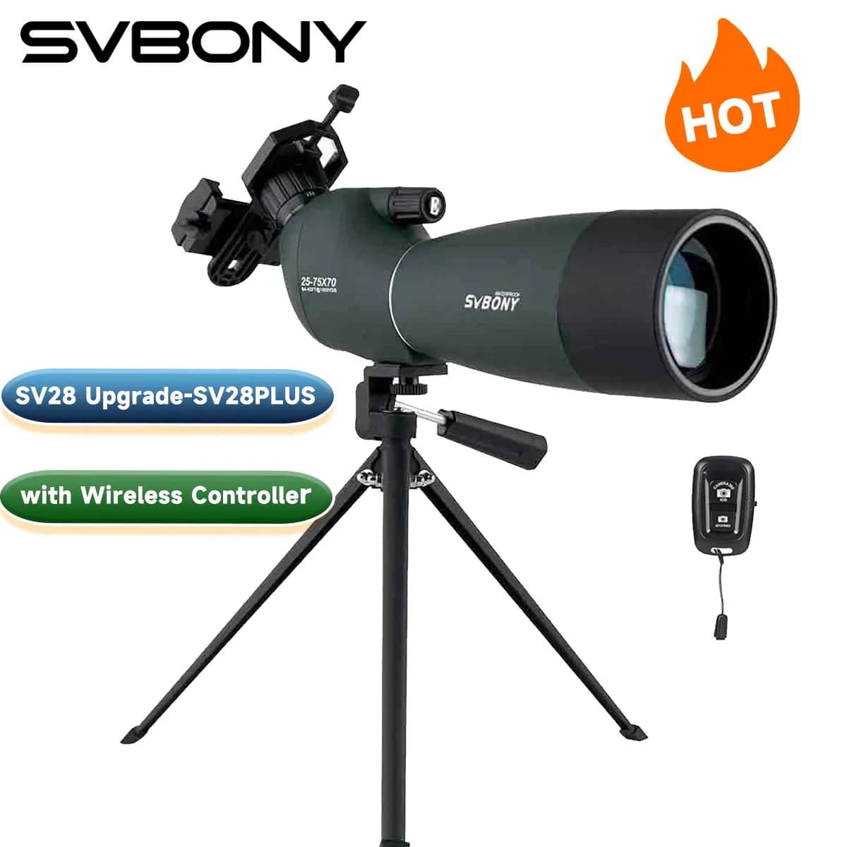 Cannocchiale Svbony SV28plus 50/60/70mm con Potente Zoom, Telescopio a Lunga Portata con Prisma PORRO, Ideale per Tiro con l'Arco e Tiro al Bersaglio