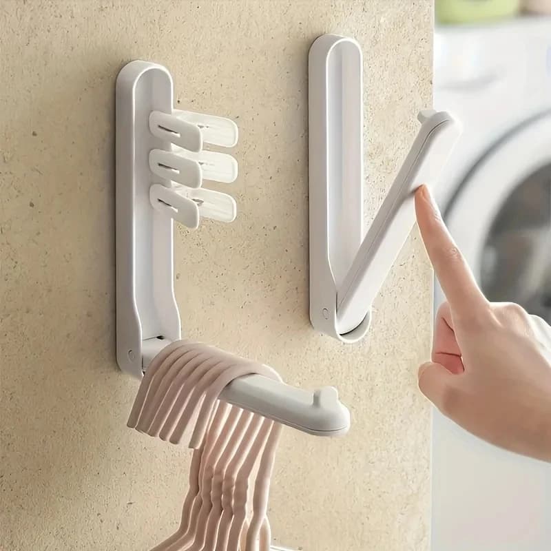 1/2Pcs Space-Saving Foldable Clothes Hanger Organizer with Hooks - Brushed Finish, Plastic Storage Rack for Home Organization