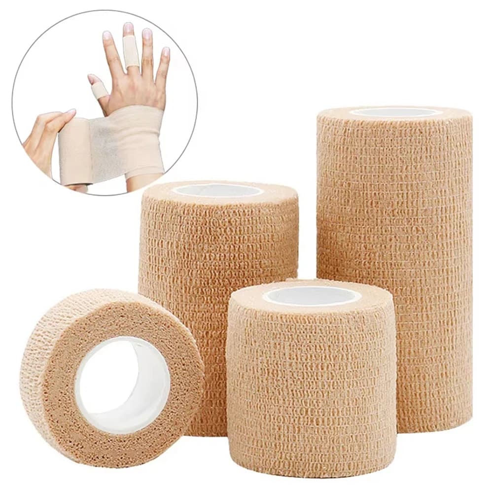 12 rotoli di bende adesive mediche, elastici, traspiranti, sportivi, autoadesivi, beige, per avvolgere dita, polso, caviglia, pronto soccorso