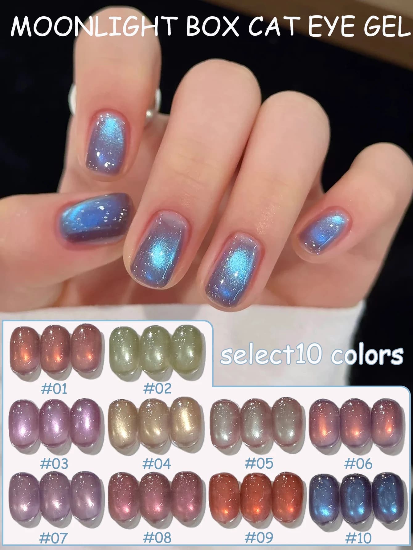 Set di Smalti Gel per Unghie Effetto Occhio di Gatto WS 10ML, 10 Colori, Stile Pandora's Box, UV, per Manicure Professionale