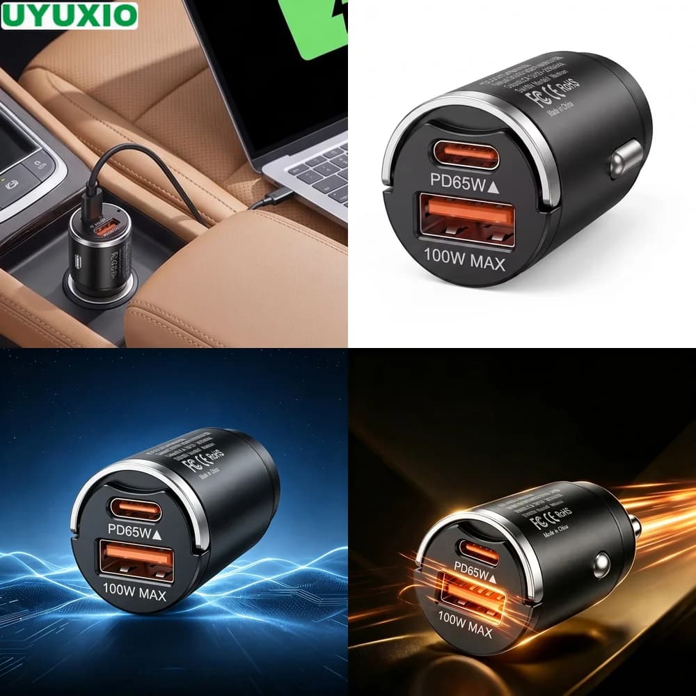 165W Travel Car Charger PD 65W Type C and 100W USB A Power Ultra Compact Flush Mount Design for Road Trips and Daily Driving