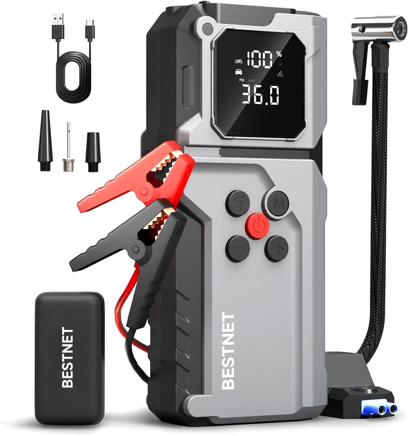 Avviatore di emergenza Q27 con compressore d'aria, booster portatile da 3000 A, gonfiatore da 150 PSI, luce LED, 12 V per gas da 7,0 litri e diesel da 5,0 litri