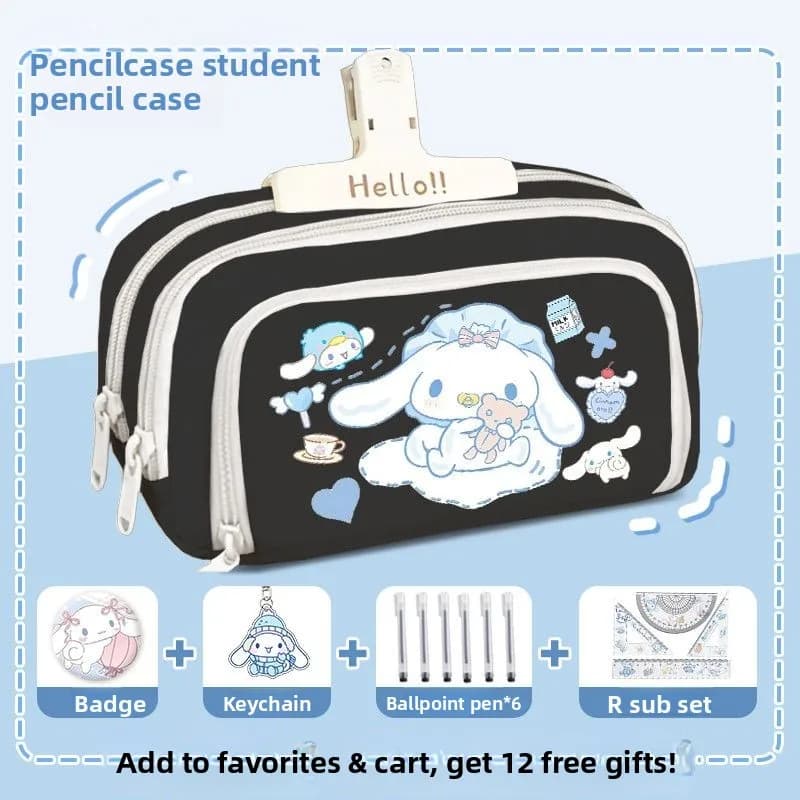 Astuccio Kawaii Sanrio Cinnamoroll, graziosa borsa per cancelleria a forma di cartone animato per studenti delle scuole primarie e medie, ragazzi e ragazze