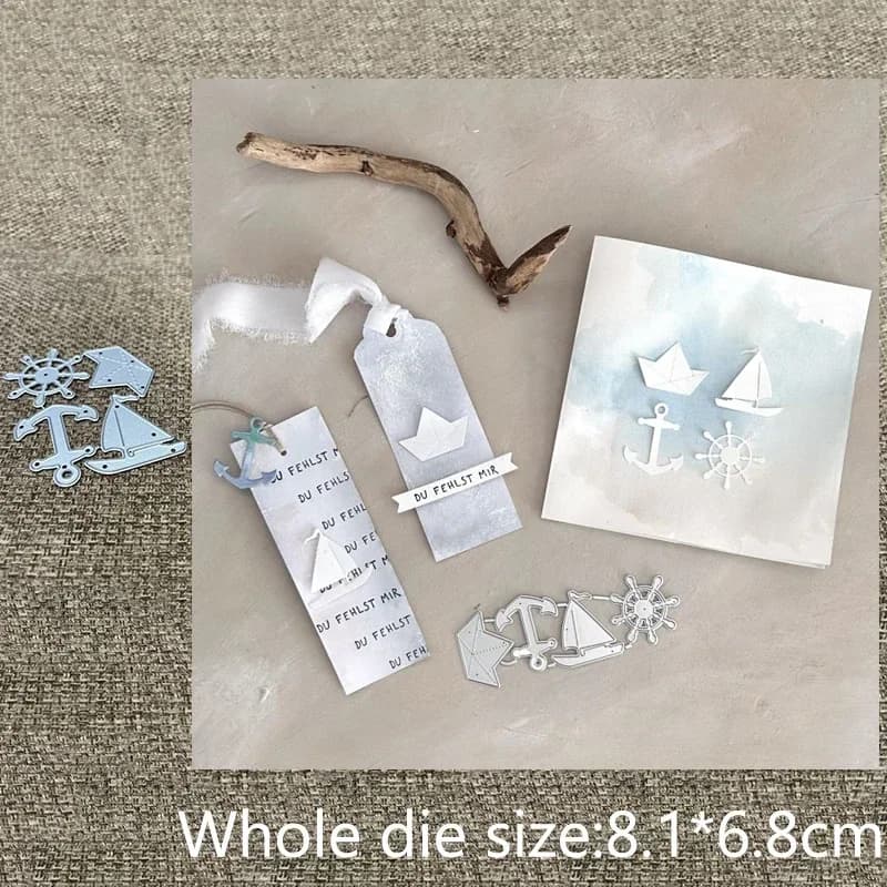 Sea Anchor Sail Boat Paper Plane Metal Cutting Dies Set for Handmade Nautical Cards Gift Tag Paper Craft Embellishment