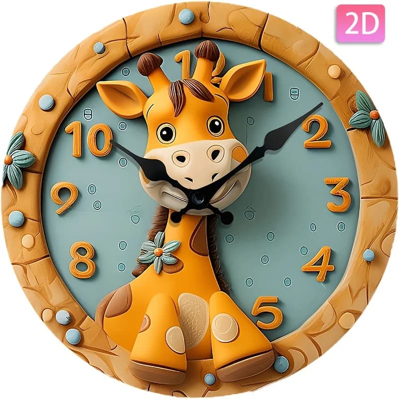 Orologio da parete rotondo da 1 pezzo, orologio decorativo con motivo giraffa, silenzioso, senza ticchettio, adatto per la decorazione domestica, come regalo, batteria AA (Ba