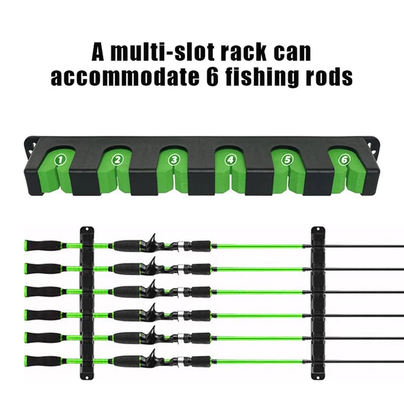 1 Pezzo Portacanne da Pesca Verticale a 6 Posti, Supporto Modulare a Parete per Garage, Espositore per Canne da Pesca, Telaio Fisso