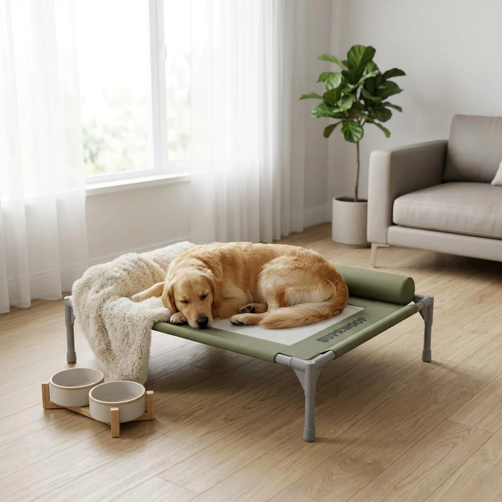 Cuccia rialzata in rete per cani, imbottita, lavabile, a bassa altezza, arredo per animali domestici