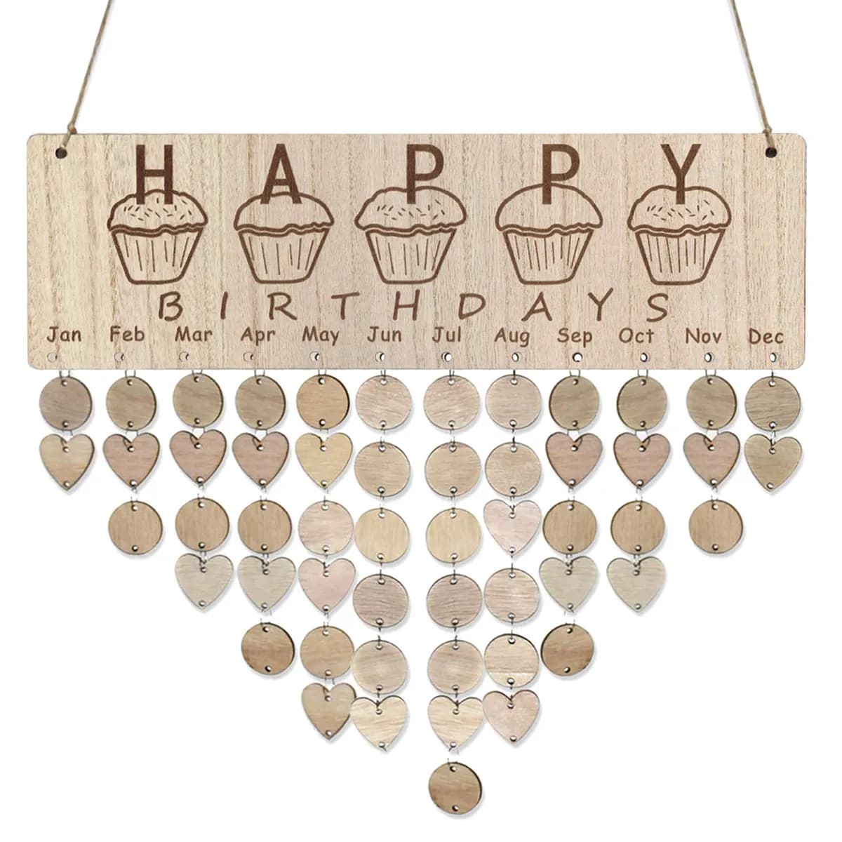Wooden Calendar Plaque Nordic Style Birthday Anniversary Reminder Hanging Decor DIY Board with Hanging Rope Iron Rings and Wood