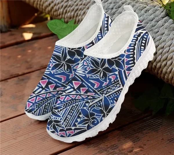 ELVISWORDS Scarpe estive da donna samoaiane, sneakers casual in rete con motivo floreale polinesiano e plumeria africana per donna