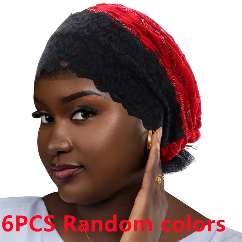 6pcs Lace Underscarf Stretch Beanies Women Inner Hijab Hat Muslim Headscarf Undercap Bonnet Islam Headwear Cap Turbante Mujer