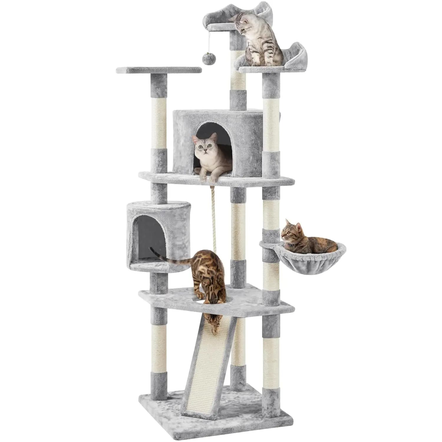 Albero per gatti da 79 pollici, torre multi-livello con tiragraffi, casetta per gatti da interno, mobile gioco per animali domestici, personalizzabile