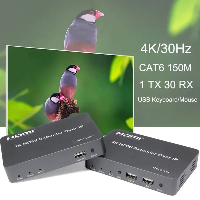 4K HDMI KVM Extender on IP 150m Cat5e Cat6 Rj45 Ethernet Transmitter and Receiver Video Support Mouse USB Keyboard